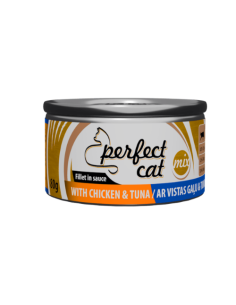 Perfect Cat plėšytos mėsos konservai vištiena ir tunu padaže, 80g