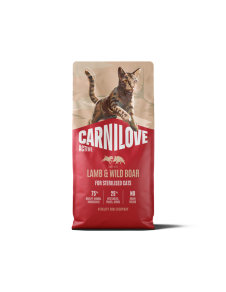 CARNILOVE Active Lamb&Wild Boar Sterilised sausas pašaras katėms su ėriena ir šerniena