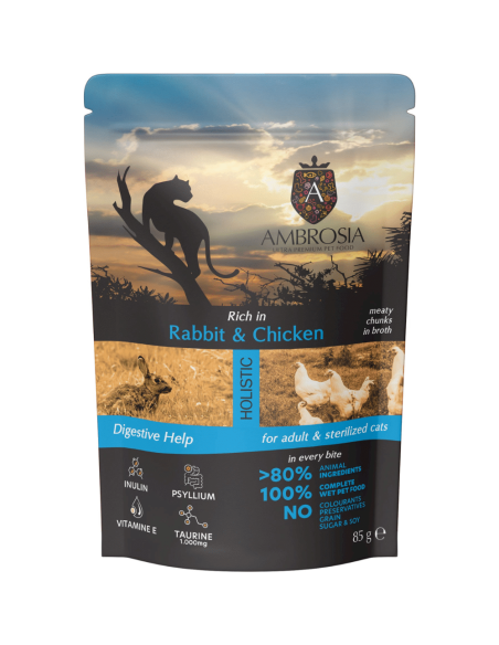 Ambrosia Adult Sterilized Rabbit & Chicken 85g konservai katėms